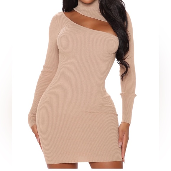 Love it or leave it sweater mini tan ribbed, cut out, Dress, large, New - Picture 7 of 8
